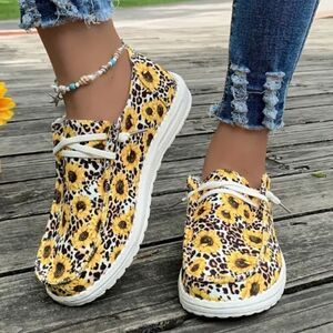 Sunflower Leopard Print Canvas Slip On Sneakers New Casual Shoes Floral